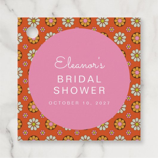 Retro 60er Blume Orange Rosa Brautparty Custom Geschenkanhänger (Vorderseite)