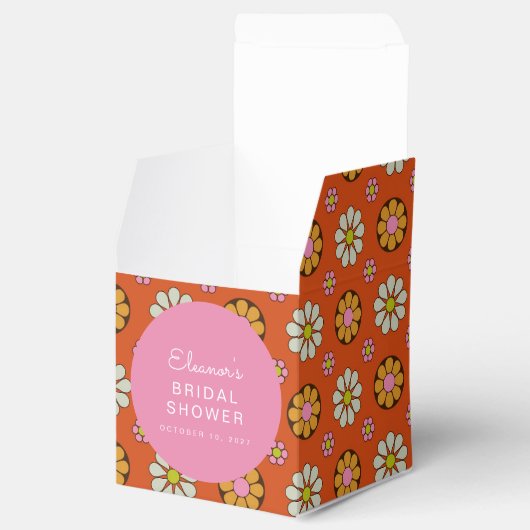 Retro 60er Blume Orange Rosa Brautparty Custom Geschenkschachtel (Geöffnet)