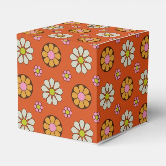 Retro 60er Blume Orange Rosa Brautparty Custom Geschenkschachtel (Rückseite)