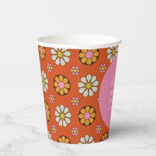 Retro 60er Blume Orange Rosa Brautparty Custom Pappbecher (Rechts)