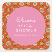 Retro 60er Blume Orange Rosa Brautparty Custom Rechteckiger Pappuntersetzer (Vorderseite)