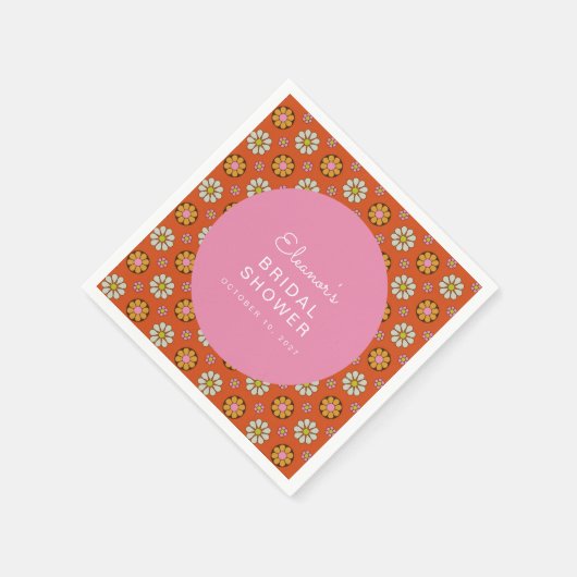 Retro 60er Blume Orange Rosa Brautparty Custom Serviette (Ecke)