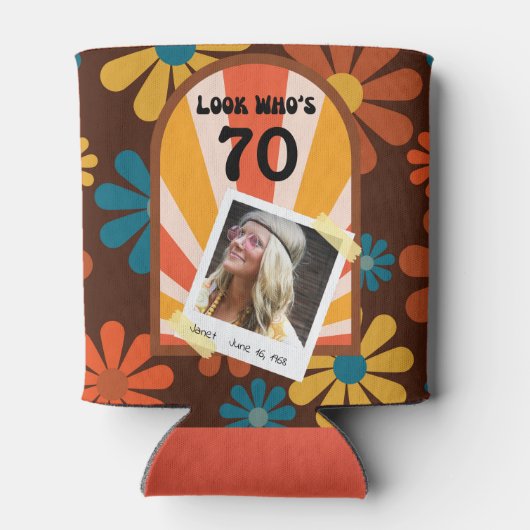 Retro 60er Blume Power Personalisiertes Foto Dosenkühler (Rückseite)