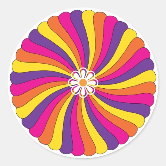 Retro 60er Blume Runder Aufkleber (Vorderseite)