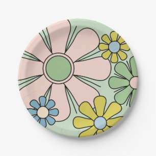 Retro 60er Blumen Groovy Pastell Blumenmuster Pappteller