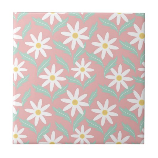 Retro 60er Chamomile Pink Aquamarin Blue Blume Blü Fliese (Vorderseite)