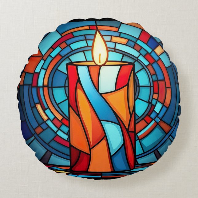 Retro 60er Christmas Candle Rundes Kissen (Vorderseite)