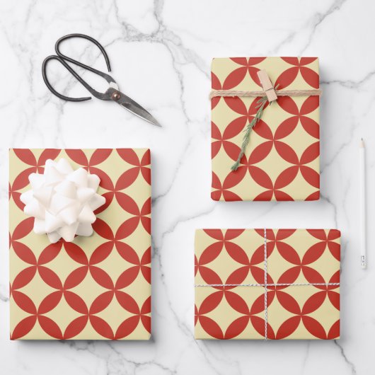 Retro-60er-Design rot Geschenkpapier Set (Vorderseite)