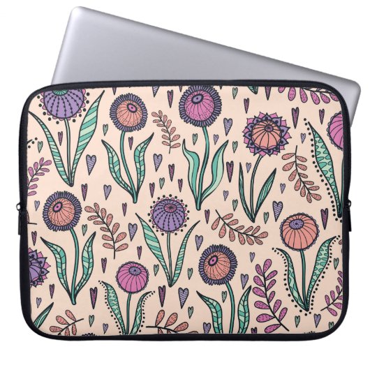 Retro 60er Floral: Muster der Wohngestaltung Laptopschutzhülle (Vorderseite)