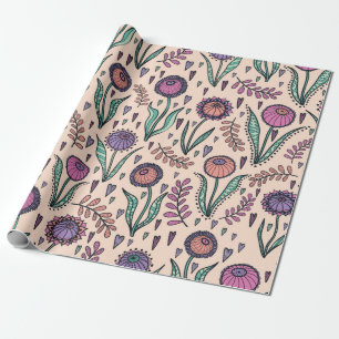 Retro 60er floral. Vintage Handdarstellung Geschenkpapier