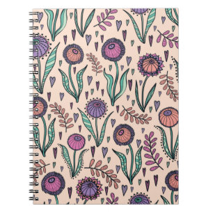 Retro 60er floral. Vintage Handdarstellung Notizblock