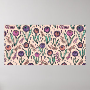 Retro 60er floral. Vintage Handdarstellung Poster