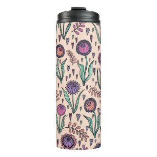 Retro 60er floral. Vintage Handdarstellung Thermosbecher