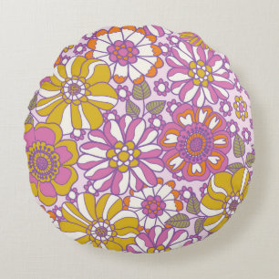 Retro 60er floral. Vintages Bildmuster Rundes Kissen