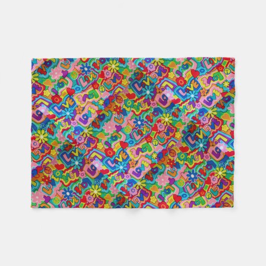 Retro/60er Frieden, Liebe, KriegChic Fleecedecke (Vorderseite (Horizontal))