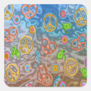 Retro 60er Friedlich Ocean Life Apparel Geschenke Quadratischer Aufkleber