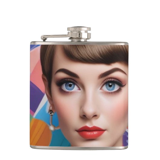 Retro 60er Girl Vinyl Wrapped Flask Flachmann (Vorderseite)