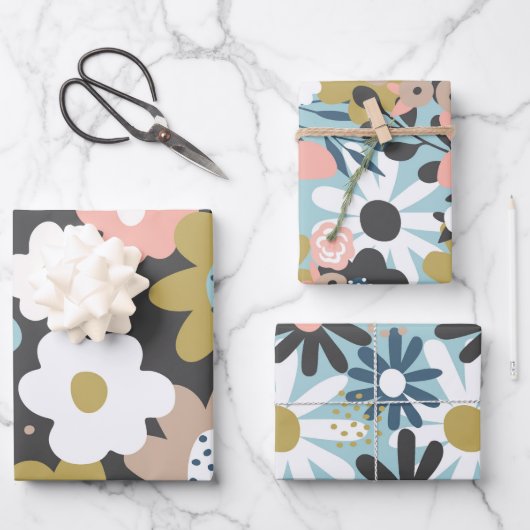 Retro 60er Groovy Funky Blume Muster Geschenkpapier Set (Vorderseite)