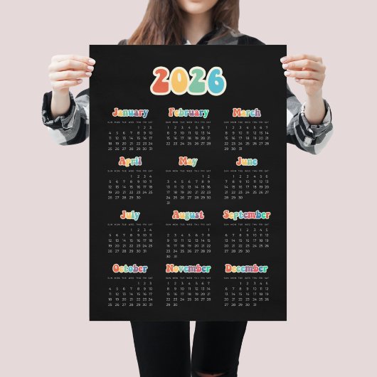 Retro 60er Hippie 2025 Schwarzer Kalender Poster