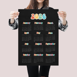 Retro 60er Hippie 2026 Schwarzer Kalender Poster