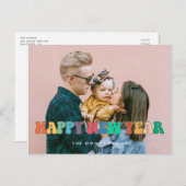Retro 60er Hippie Fun Happy New Year Foto Postkarte (Vorne/Hinten)