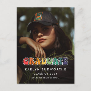 Retro 60er Hippie Spaß Abschluss Foto Ankündigung Postkarte