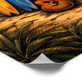 Retro 60er Hippie-Strandbus Sonnenuntergang | Surf Poster (Ecke)