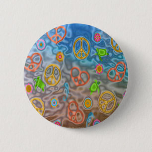 Retro 60er Jahre Friedliches Ozeanleben Bekleidung Button