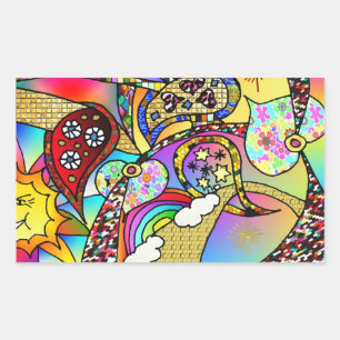 Retro 60er Jahre Psychedelische Herzen Paisley Ges Rechteckiger Aufkleber