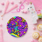 Retro 60er Lila Blume Cartoon Anime Psychedelic Pappteller (Party)