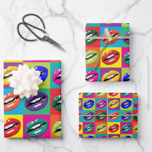 Retro 60er Lips Pop Kultur Geschenkpapier Set