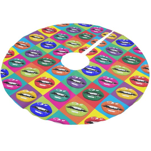 Retro 60er  Lips Pop Kultur Polyester Weihnachtsbaumdecke (Schrägansicht)