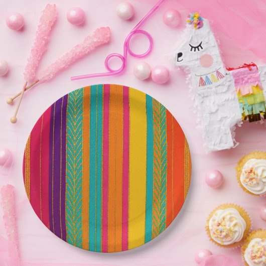 Retro 60er MOD Bright Stripes Pappteller (Party)