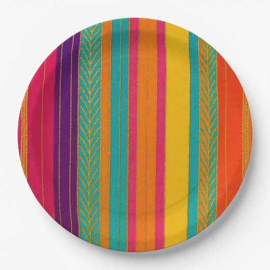 Retro 60er MOD Bright Stripes Pappteller (Vorderseite)