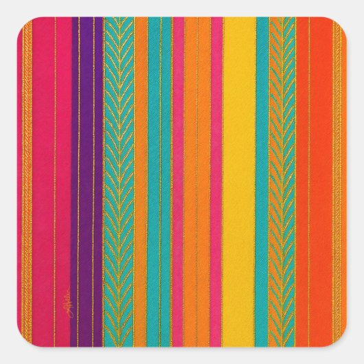 Retro 60er MOD Bright Stripes Quadratischer Aufkleber (Vorderseite)