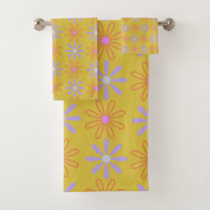 Retro 60er Mod Pop Blume Muster in Gelb Badhandtuch Set