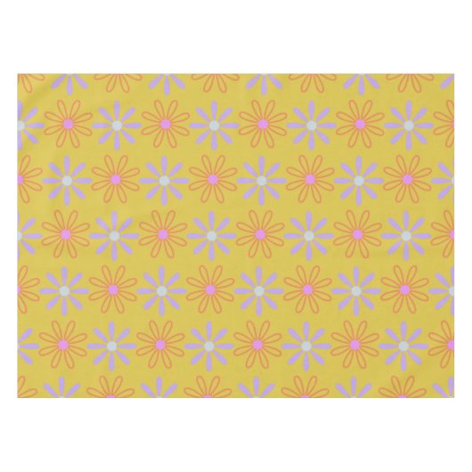 Retro 60er Mod Pop Blume Muster in Gelb Tischdecke (Vorderseite (Horizontal))