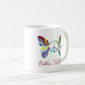 Retro 60er Peace Sign Butterfly Regenbogenfarben Kaffeetasse (VorderseiteRechts)