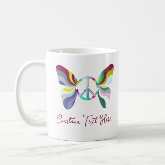 Retro 60er Peace Sign Butterfly Regenbogenfarben Kaffeetasse (Links)