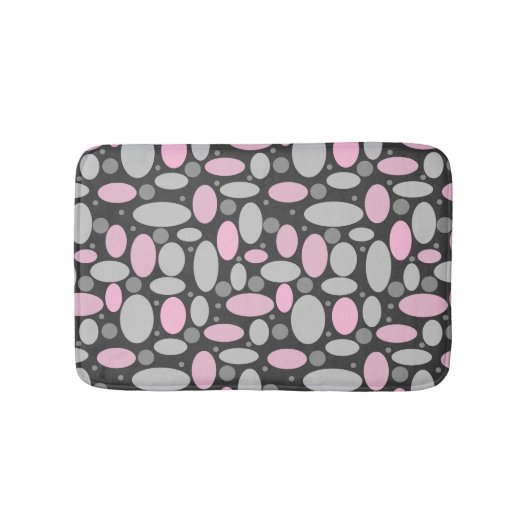Retro, 60er, Polka Punkte, grau und rosa Badematte (Vorderseite)