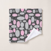 Retro, 60er, Polka Punkte, grau und rosa Badhandtuch Set (Waschlappen)