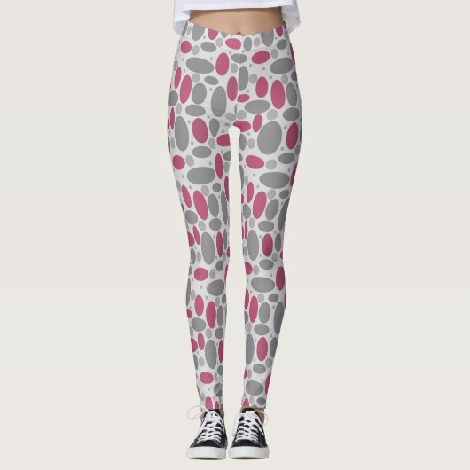 Retro, 60er, Polka Punkte, grau und rosa Leggings (Vorderseite)