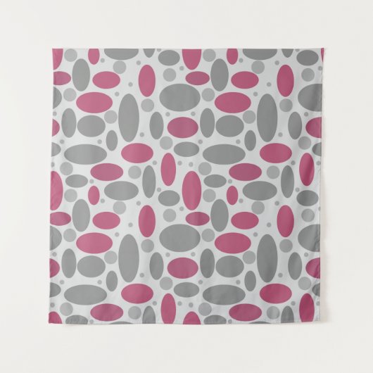 Retro, 60er, Polka Punkte, grau und rosa Wandteppich (Vorderseite (Horizontal))