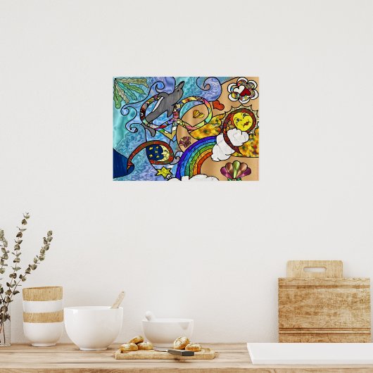 Retro 60er Psychedelic am Beach Print Poster (Küche)