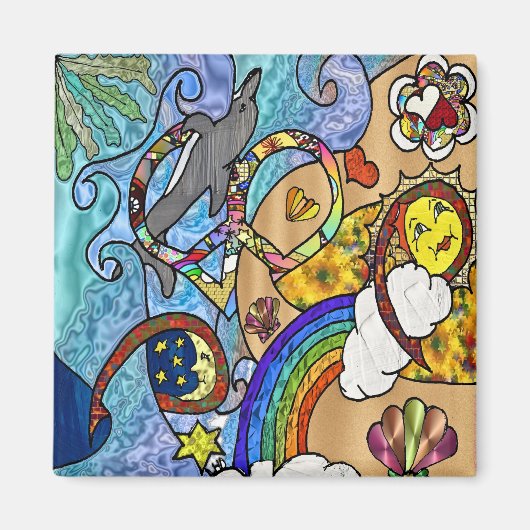 Retro 60er Psychedelic am Strand Geschenke Apparel Magnet (Vorne)