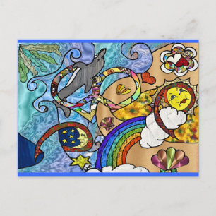 Retro 60er Psychedelic am Strand Geschenke Apparel Postkarte