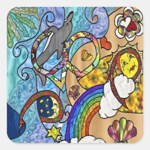 Retro 60er Psychedelic am Strand Geschenke Apparel Quadratischer Aufkleber