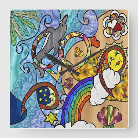 Retro 60er Psychedelic an der Stranduhr Quadratische Wanduhr (Vorderseite)