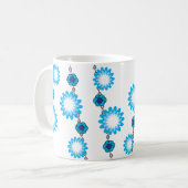 Retro 60er Psychedelic Aqua Floral Design Kaffeetasse (Vorderseite Links)