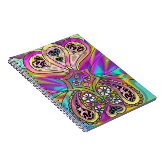 Retro 60er Psychedelic Hearts Blume Notebook Notizblock (Rechte Seite)